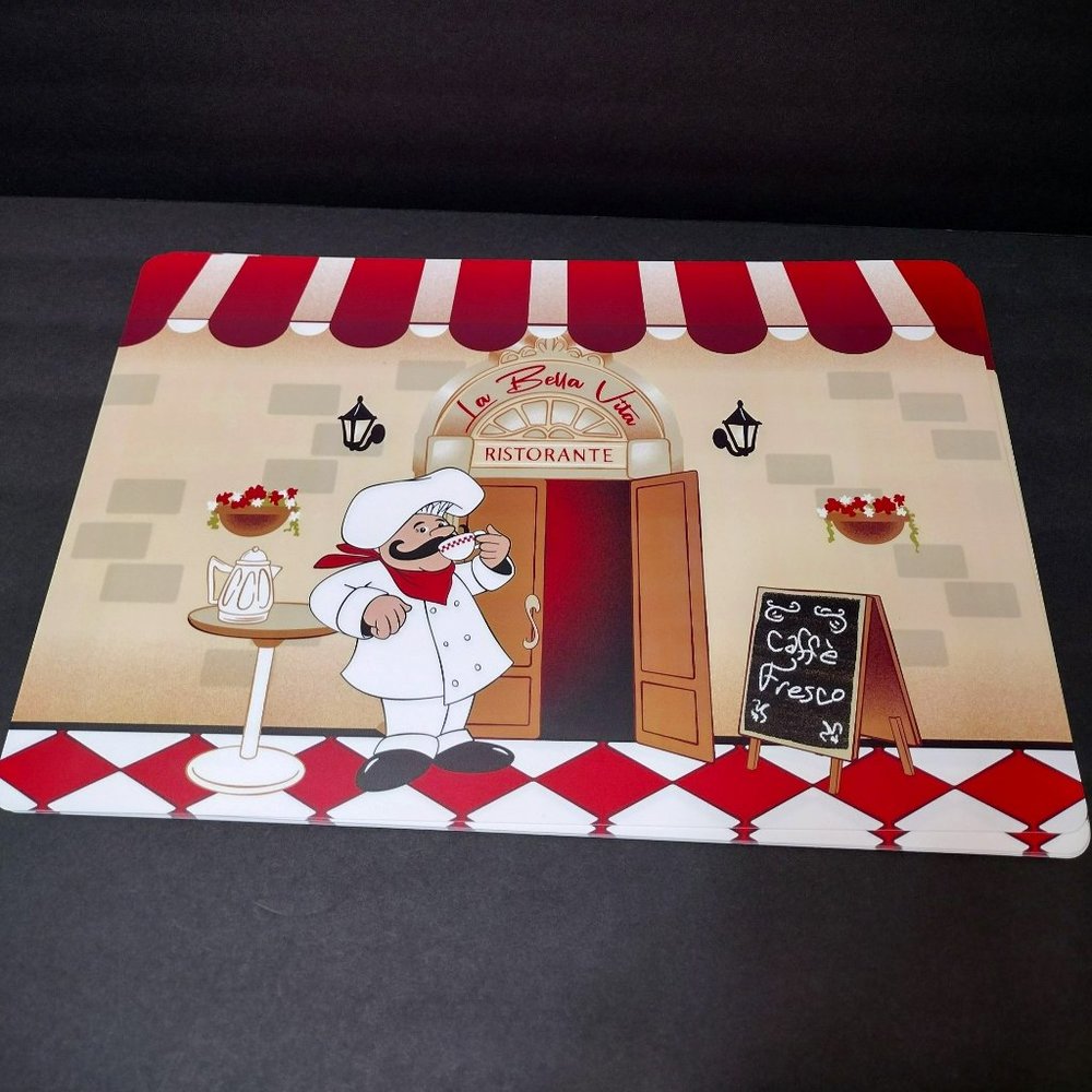 Fat Chef Placemats Set of 4 Italian Cafe Cook La Bella Vita Ristorante Red Check